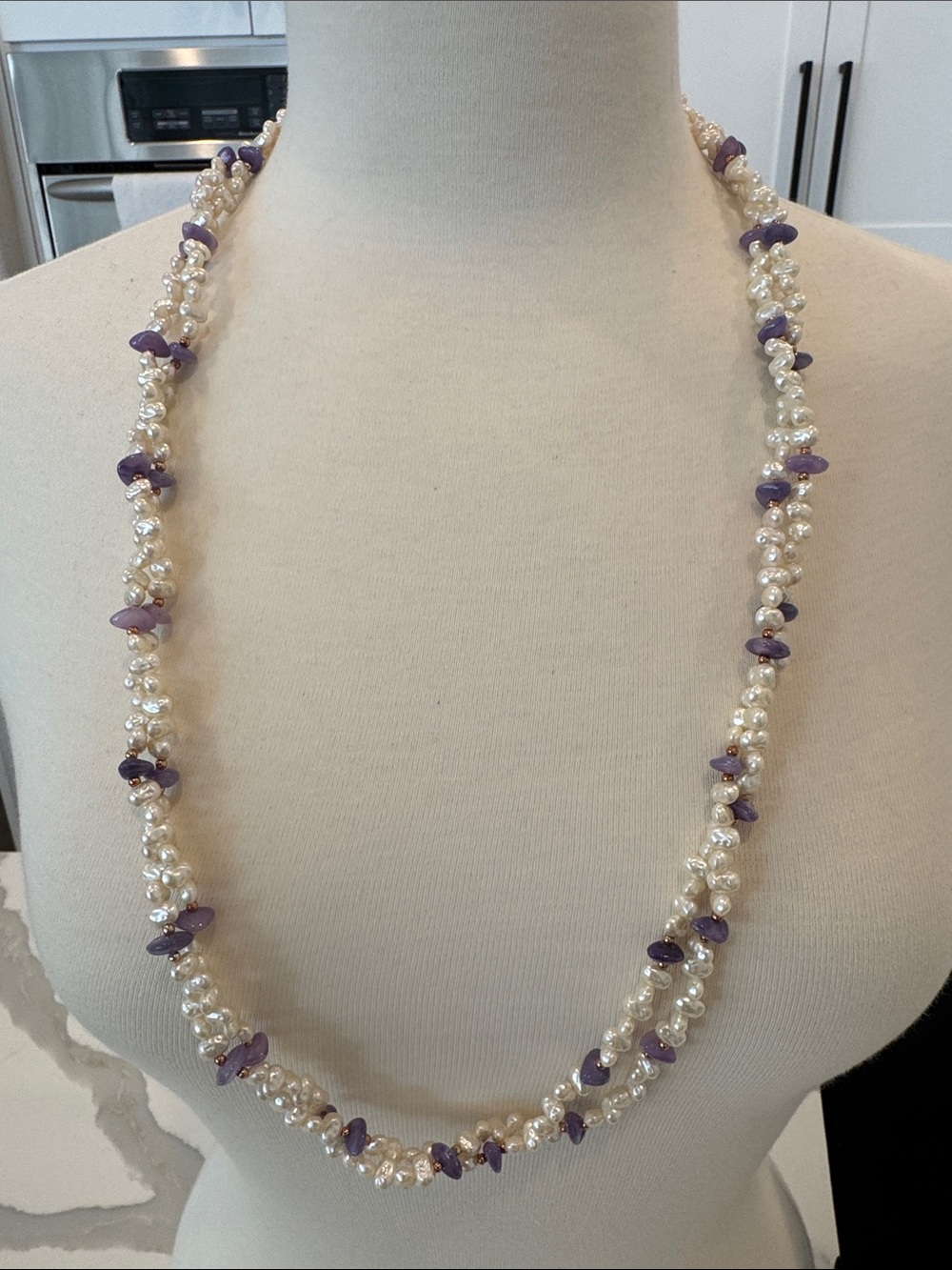 Freshwater Pearl and Amethyst Bead Necklace - Elegant Purple and White